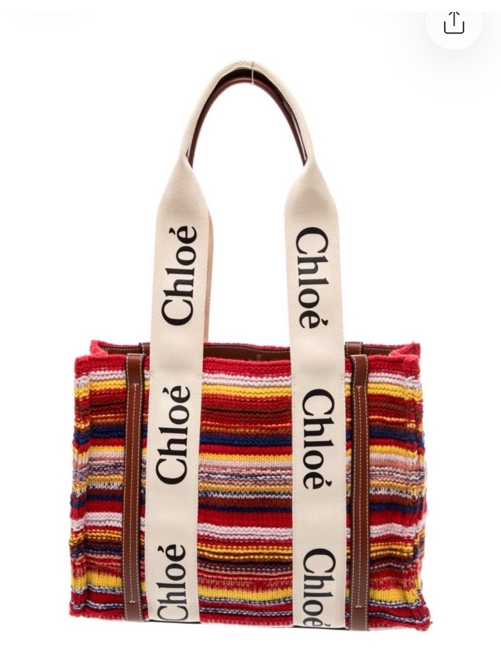 Chloe Multicolor Striped Knit Tote Bag in Red